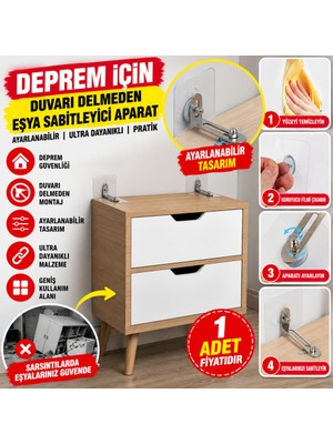 Urfakent Deprem Için Ultra Dayanıklı Çivisiz Duvarı Delmeden Ayarlanabilir Eşya Sabitleyici Aparat(Adet Fiyatıdır)