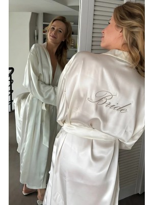 Lousa Bride Nakışlı Sade Uzun Gelin Sabahlığı