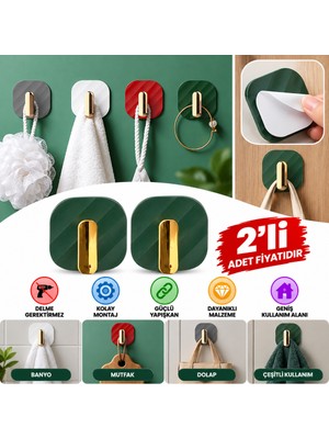 Urfakent 2li Yapışkanlı Retro Askılık Dolap Kapak Kulpu Yeşil