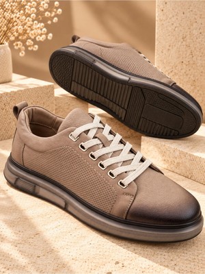 Ehil Premium Hakiki Deri Erkek Günlük Sneaker Bağcıklı Kalın Taban Ayakkabı