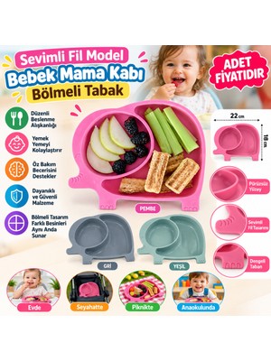 Urfakent Bebek ve Çocuk Için Sevimli Fil Model Desenli Yemek Bebek Mama Kabı Bölmeli Tabak -(Adet Fiyatıdır) Stokta Olan Renk Gönderilir