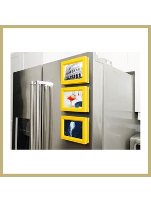 Bezos 3D Baskı 3lü Magnet Fotoğraf Çerçevesi Seti - Buzdolabı Için Mini Manyetik Resim Çerçevesi, Dekoratif Magnet-Sarı Za