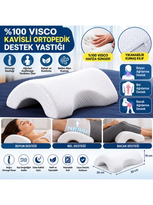 Urfakent % 100 Visco Kavisli Ortopedik Yıkanabilir Kumaş Kılıflı Bel Boyun Bacak Ağrıları Için Yastık