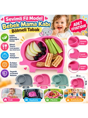 Urfakent Bebek ve Çocuk Için Sevimli Fil Model Desenli Yemek Bebek Mama Kabı Bölmeli Tabak (Adet Fiyatıdır)