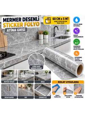 Urfakent Mermer Desenli Sticker Folyo Atina Grisi 60CM*5MT