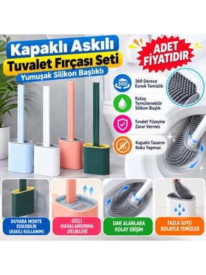 Urfakent Duvara Monte Edilebilir Kapaklı Askılı Klozet Yumuşak Silikon Başlıklı Tuvalet Fırçası Seti(Adet Fiyatıdır)