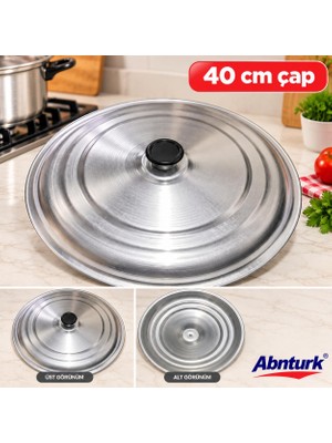 Abnturk 40CM Eloksallı Kararmaz Alüminyum Tencere Kapağı- 41CM Tüm Tencerelere Uyumlu Yemek Salça Aşure Kavurma Sos Tenceresi Kapağı
