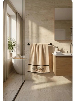 Narma Home Deve Desenli | Patentli Tasarım Yumuşak Kalın Dokulu Nakışlı El-Yüz Havlusu – %100 Pamuk, Şık, Etnik Tasarım Havlu (50X90 Cm)