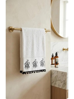 Narma Home Buzzella | Patentli Tasarım - Yumuşak Kalın Dokulu Nakışlı El-Yüz Havlusu – %100 Pamuk, Şık, Etnik Tasarım Havlu (50X90 Cm)