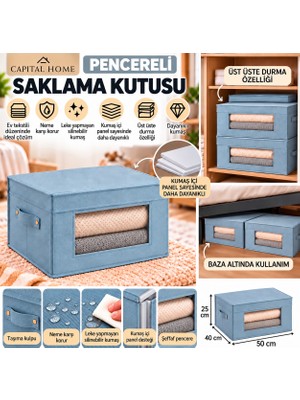 Capital Home Capıtal Home Çok Amaçlı Düzenleyici Hurç + Saklama Kutusu Şefaf Pencereli+Kapaklı Büyük Boy 50 x 40 x 25
