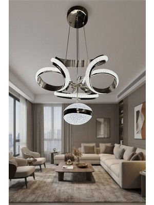 Reel Avize Cizgili Dron Çift Yönlü Tek Top - Kristal ( Simli )Silikon  LED Avize