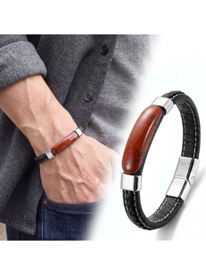 Moncuk Design Kırmızı Jasper Terra Doğal Taşlı Deri Çelik Erkek Bileklik 33512B1D15