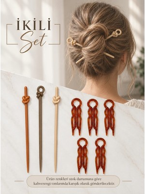 İnvictus Design Invictus Design Kadın 2'li Set Kahverengi Tonlar 3 Parça Topuz Toka Japon Çubuğu ve 5 Parça Gizli Topuz Tokası Saç Düzenleyici Saç U Pin Firkete Saç Çatalı