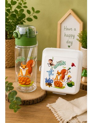 Emila Home Conjunto Matara 500 ml ve 2 Katlı Beslenme Kabı 2'li Set- Matara Beslenme Kabı Seti