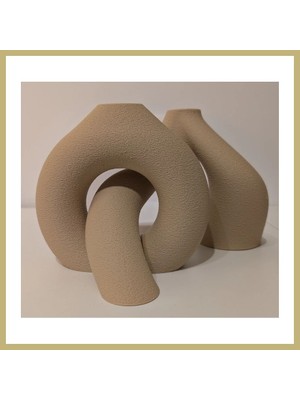 Bezos 3D Baskı 2li Organik Formlu Vazo Seti Kum Dokulu Modern Kuru Çiçeklik Bej Dekoratif Ikili Set Za