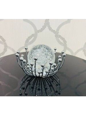 Furkan Dekoratif Metal Damlalı Cam Küre Gümüş Obje