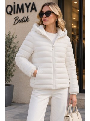 Qimya Butik Robin Kadın Içi Peluş Çift Taraflı Kullanıma Uygun Şişme Kısa Mont