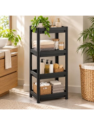 Poomy Vesko 4 Katlı Dikdörtgen Siyah Modüler Raf Ünitesi 36X23X100 cm
