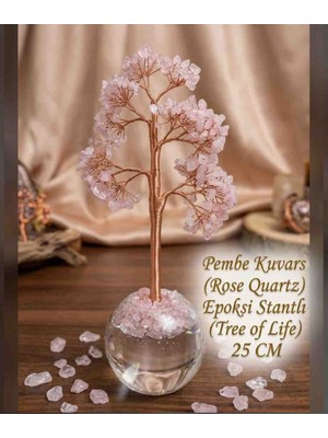 Best Bioenerji Taş Terapi Pembe Kuvars Bakır Sarmalı Hayat Ağacı Epoksi Stantlı 25 cm | Aşk ve Saf Sevginin Simgesi