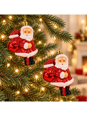 Mubx 2’li Noel Baba Figürlü Yılbaşı Ağacı Süsü 10X7 cm Büyük Boy Lüx Yılbaşı Süsleri