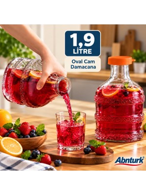 Abnturk 1,9 Litre Oval Cam Damacana Sürahi-Silikon Kapaklı Kırılmaya Dayanıklı ve Şeffaf Camlı Şık Sürahi 