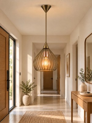 Browia Lighting Tela Metal Kafes Tekli Sarkıt Avize