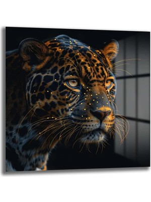 GLAZELLA Siber Jaguar: Altın Dokunuşlu Modern Cam Tablo