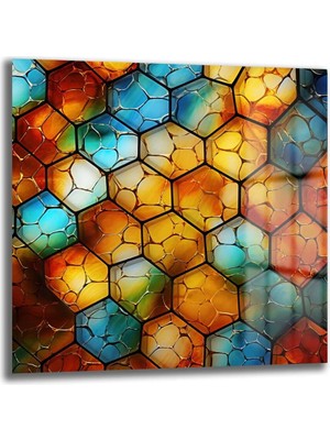 GLAZELLA Geometrik Rüyalar: Canlı Renklerde Temperli Cam Tablo
