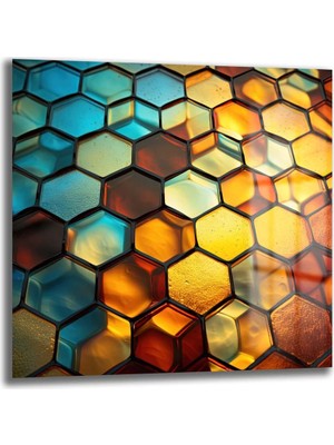 GLAZELLA Buz ve Ateşin Dansı: Modern Soyut Hexagon Cam Tablo