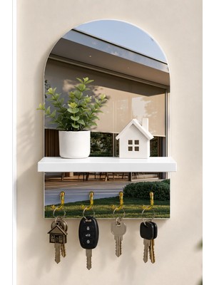 Soprano Modern Villa Temalı Raflı 4 Kancalı Duvar Anahtarlığı, 35 x 20 Cm, Mdf