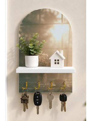 Soprano Güneşli Çiçek Vazosu Temalı Raflı 4 Kancalı Duvar Anahtarlığı, 35 x 20 Cm, Mdf