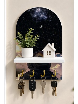 Soprano Galakside Astronot Temalı Raflı 4 Kancalı Duvar Anahtarlığı, 35 x 20 Cm, Mdf