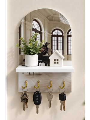 Soprano Piyanolu Büyük Salon Temalı Raflı 4 Kancalı Duvar Anahtarlığı, 35 x 20 Cm, Mdf