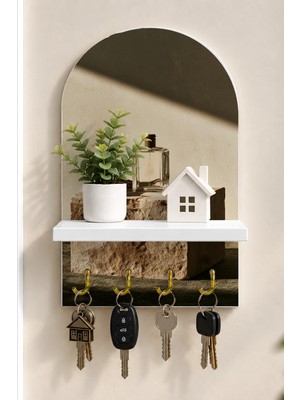 Soprano Kayalıkta Parfüm Şişesi Temalı Raflı 4 Kancalı Duvar Anahtarlığı, 35 x 20 Cm, Mdf