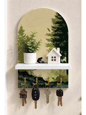 Soprano Ormanda Motosikletli Temalı Raflı 4 Kancalı Duvar Anahtarlığı, 35 x 20 Cm, Mdf