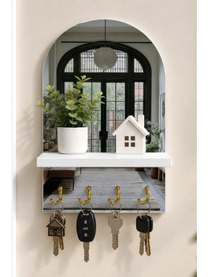 Soprano Gösterişli Ev Girişi Temalı Raflı 4 Kancalı Duvar Anahtarlığı, 35 x 20 Cm, Mdf