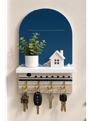 Soprano Uzak Dağlar ve Mavi Gökyüzü Temalı Raflı 4 Kancalı Duvar Anahtarlığı, 35 x 20 Cm, Mdf
