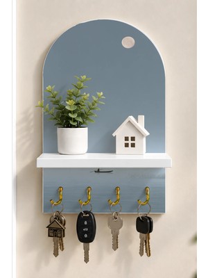 Soprano Sisli Denizde Ay ve Tekne Temalı Raflı 4 Kancalı Duvar Anahtarlığı, 35 x 20 Cm, Mdf