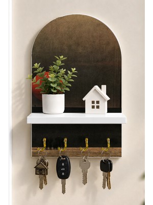 Onyx Lab Onyxlab Ufukta Kızıl Güneş Temalı Raflı 4 Kancalı Duvar Anahtarlığı, 35 x 20 Cm, Mdf