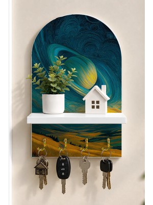 Soprano Dönen Mavi Gezegen Temalı Raflı 4 Kancalı Duvar Anahtarlığı, 35 x 20 Cm, Mdf
