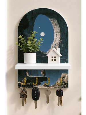 Onyx Lab Onyxlab Ay Işığında Taş Kemer Temalı Raflı 4 Kancalı Duvar Anahtarlığı, 35 x 20 Cm, Mdf