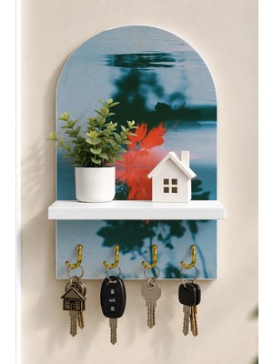 Soprano Suda Yansıyan Kırmızı Ağaç Temalı Raflı 4 Kancalı Duvar Anahtarlığı, 35 x 20 Cm, Mdf