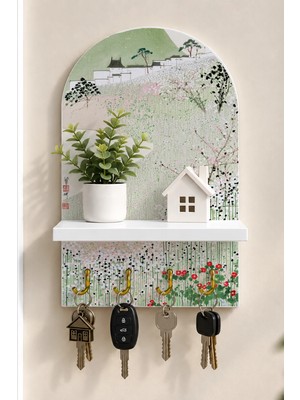Soprano Sade Japon Bahçesi Temalı Raflı 4 Kancalı Duvar Anahtarlığı, 35 x 20 Cm, Mdf
