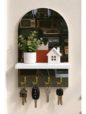 Onyx Lab Onyxlab Retro Televizyonlar ve Kırmızı Koltuk Temalı Raflı 4 Kancalı Duvar Anahtarlığı, 35 x 20 Cm, Mdf