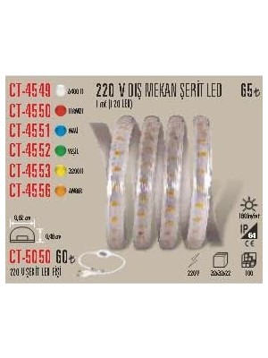 Happy Trend 220V Dış Mekan Şerit Led, Beyaz, 5 Metre, Güç Kaynağı 220V