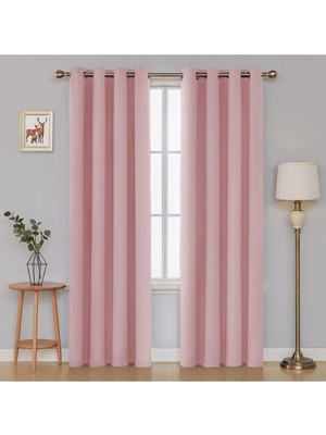 Happy Trend Perde Kadife Dokulu Fon Perde - Kuş Gözlü Dikim - Rustik Için -,toz Pembe 100 x 260