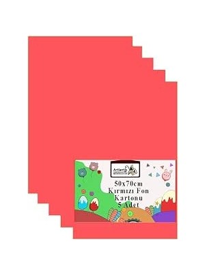 Kartonu 50X70 cm 120 gr 5 Adet 50 * 70 cm Renkli Fon Kartonu Kağıdı 120 gr Okul Sınıf Etkinlik Kreş Okul Öncesi Kırmızı