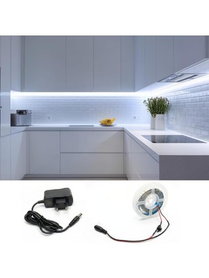 Happy Trend Metre Beyaz Şerit LED Işık Çıt Çıt Anahtar Tak Çalıştır Hazır Set Adaptör Dahil, Açma-Kapama Düğmesi, Mutfak, Tezgah, Dolap Içi, Ayna, Tv Ünitesi Aydınlatma