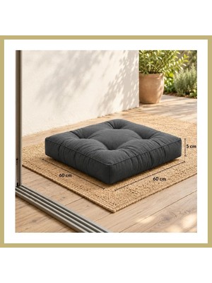 Bezos Kapitone Kare Yer Minderi · 60 × 60 × 5 cm | Antrasit | Dış Mekân Za