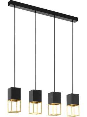 Happy Trend Sarkıt Lamba Montebaldo, 4 Lambalı Asma Lamba Vintage, Endüstriyel, Modern, Asma Lamba Çelikten Siyah Altın, Yemek Masası Lambası, Oturma Odası Lambası GU10 Duy ile Asılı